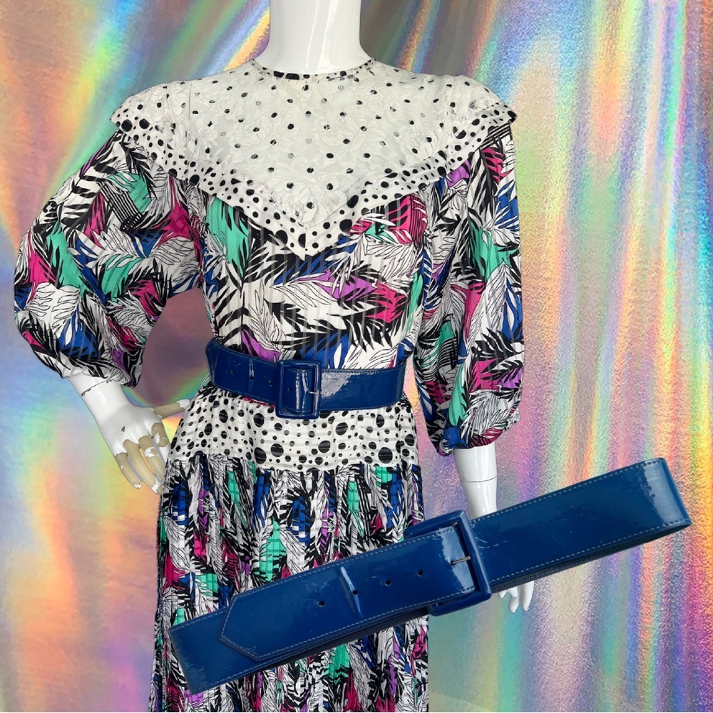 80s Patent Cobalt Blue Wide Belt